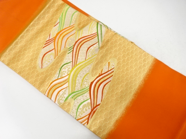 荒波に霞模様織り出し　名古屋帯